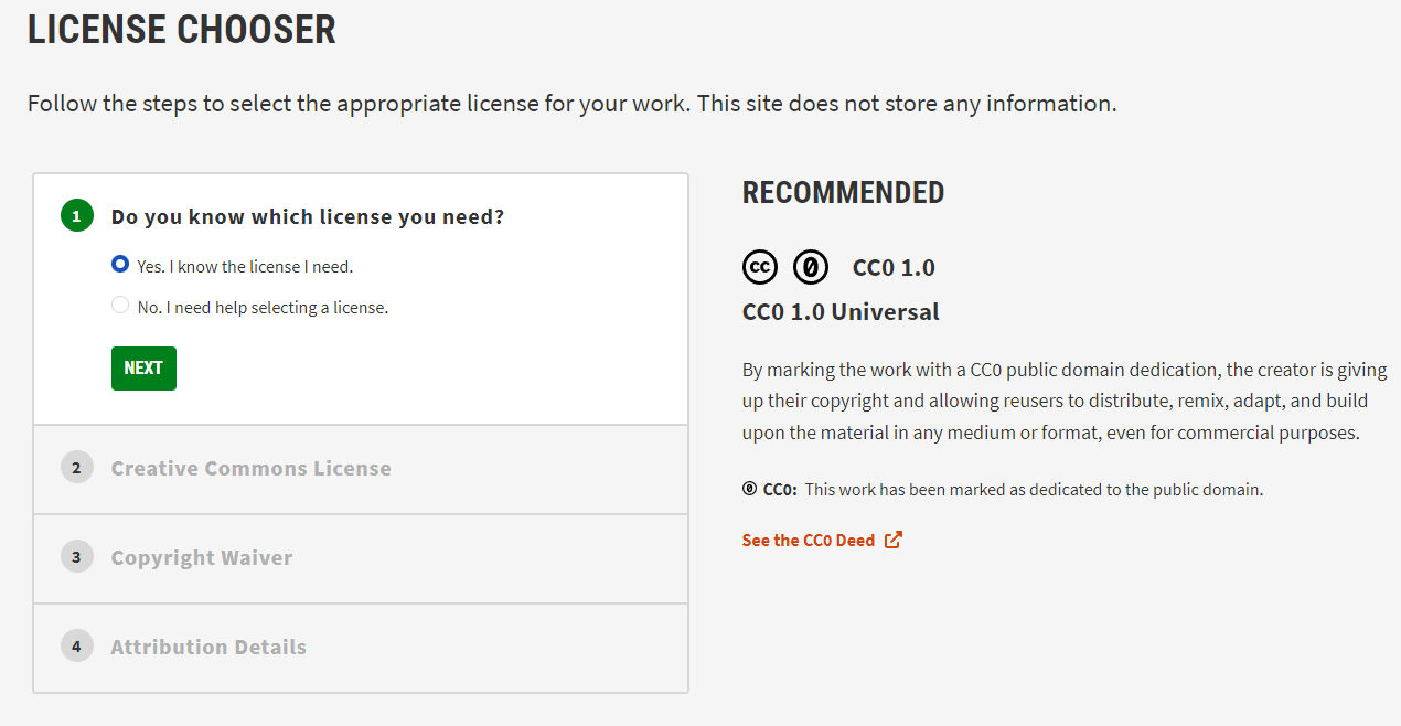 Creative Commons Lisans Seçicinin kullanılışı