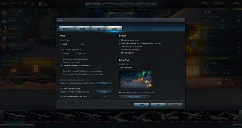 World of Warplanes ayarlar