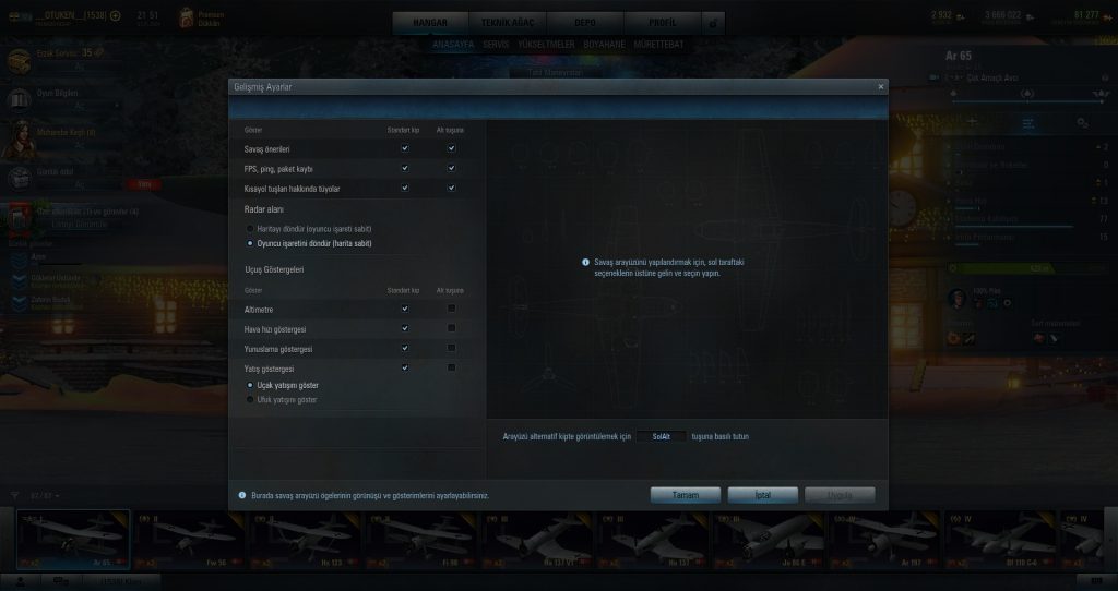 World of Warplanes ayarlar